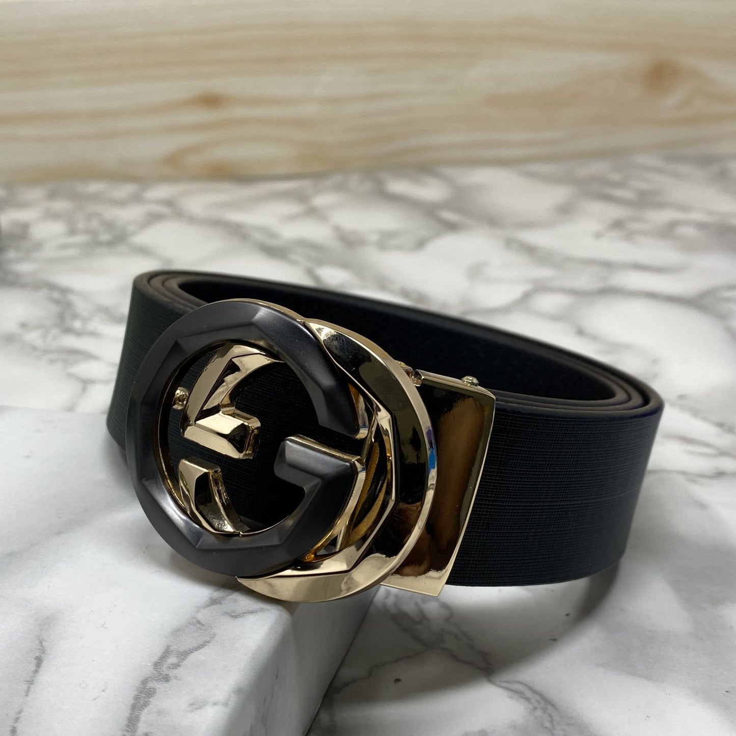 Two Tone Metal Round GG Leather Strap Belt-JonasParamount