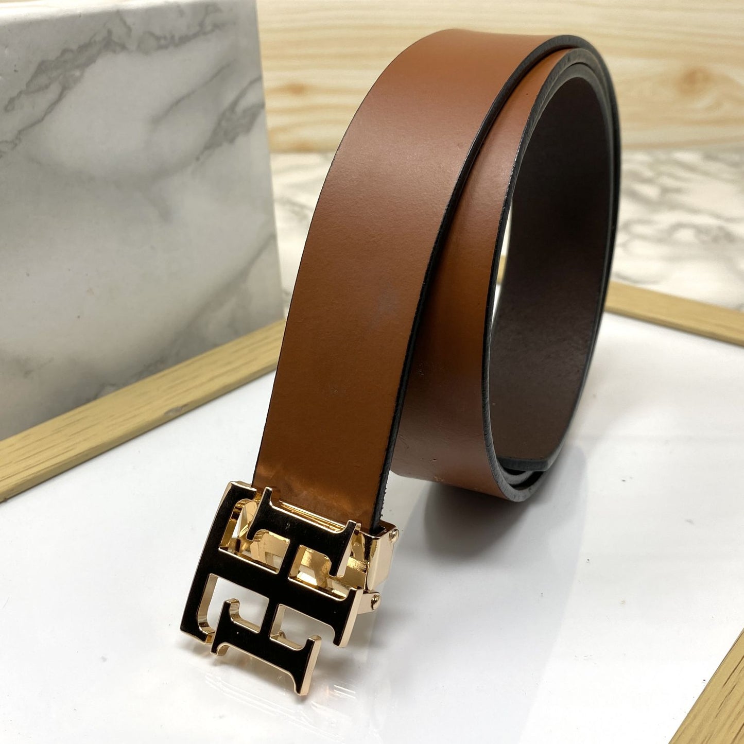 TH Pattern Leather Strap Belt-JonasParamount