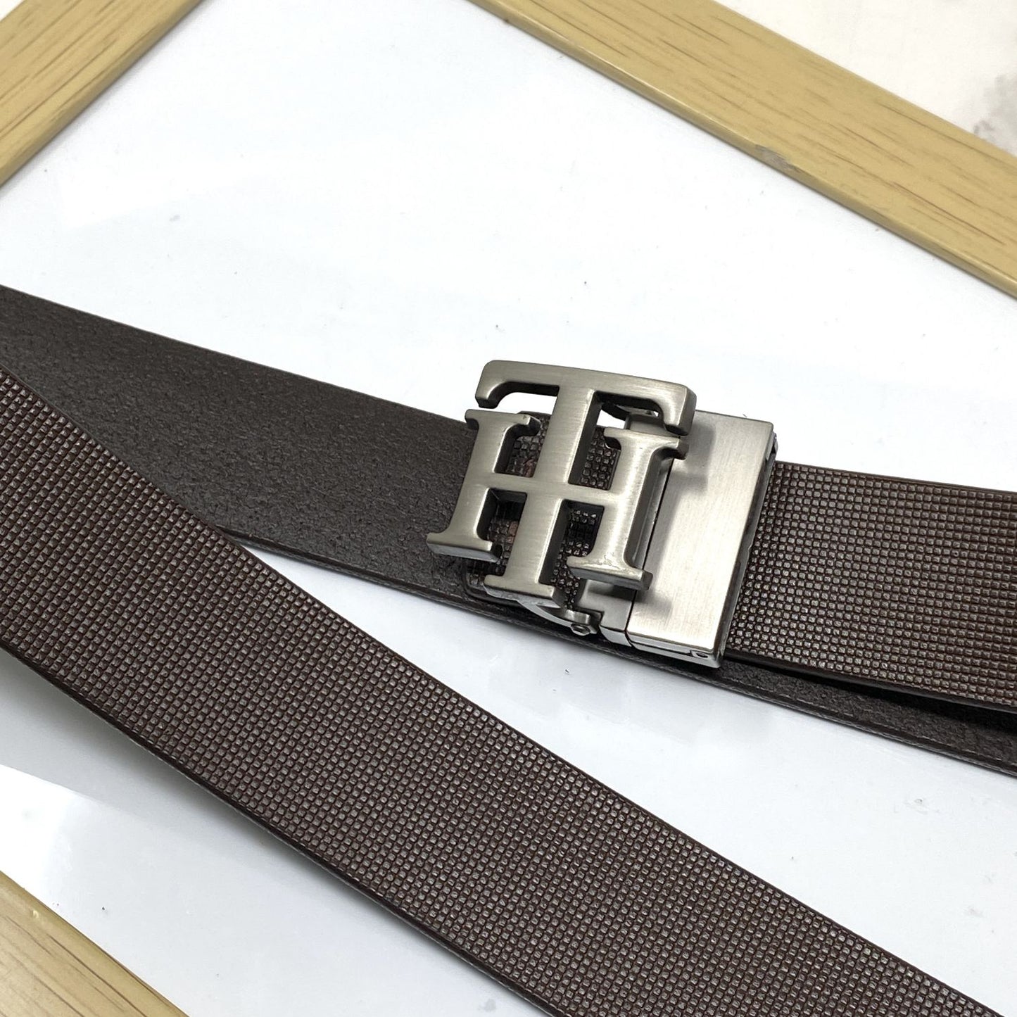 TH Pattern Leather Strap Belt-JonasParamount