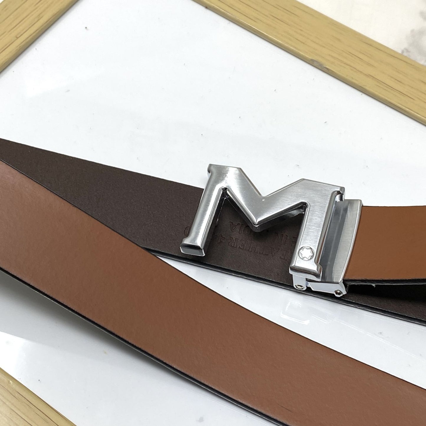 M-Pattern Leather Strap Belt -JonasParamount