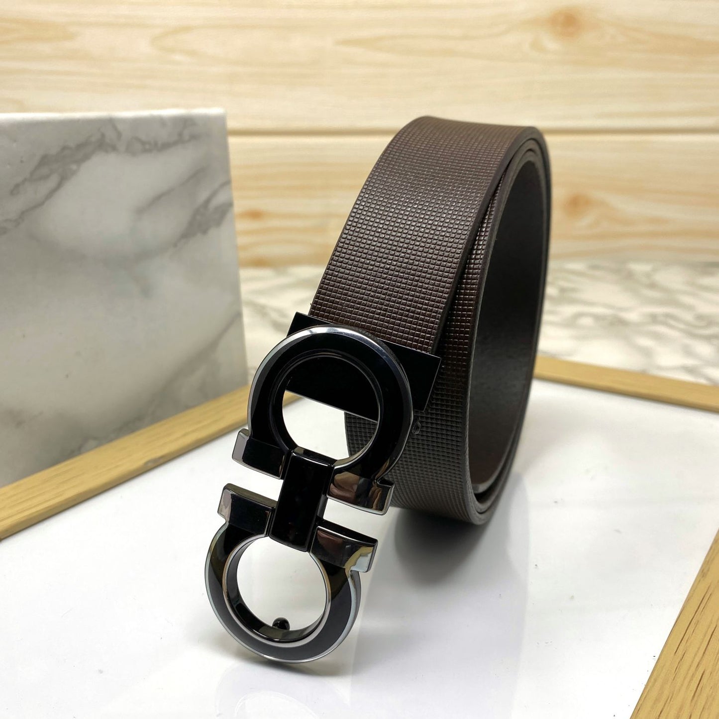 Silver-Black 2 Tone Leather Strap Belt-JonasParamount