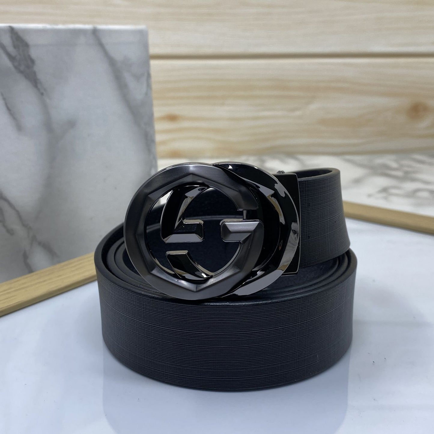 Two Tone Metal Round GG Leather Strap Belt-JonasParamount