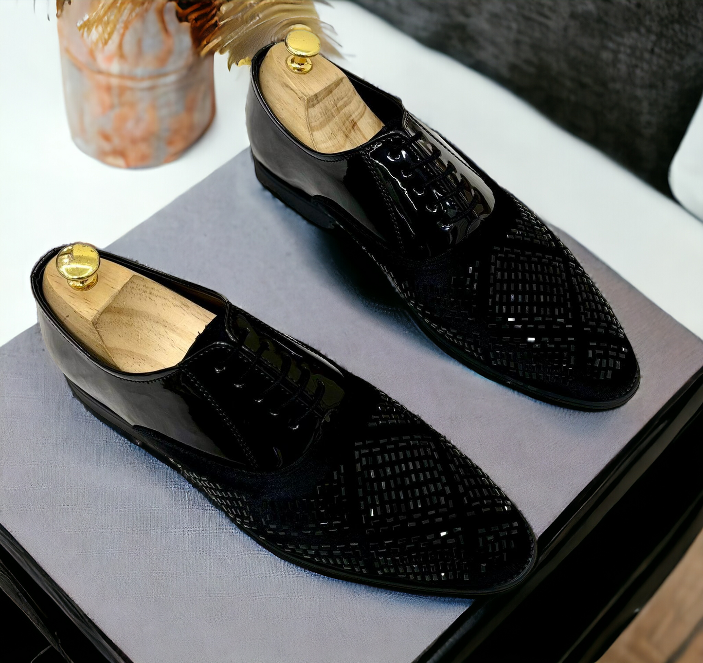 Stylish Wedding and  Partywear Studded Mirror Work Formal Shoes-JonasParamount