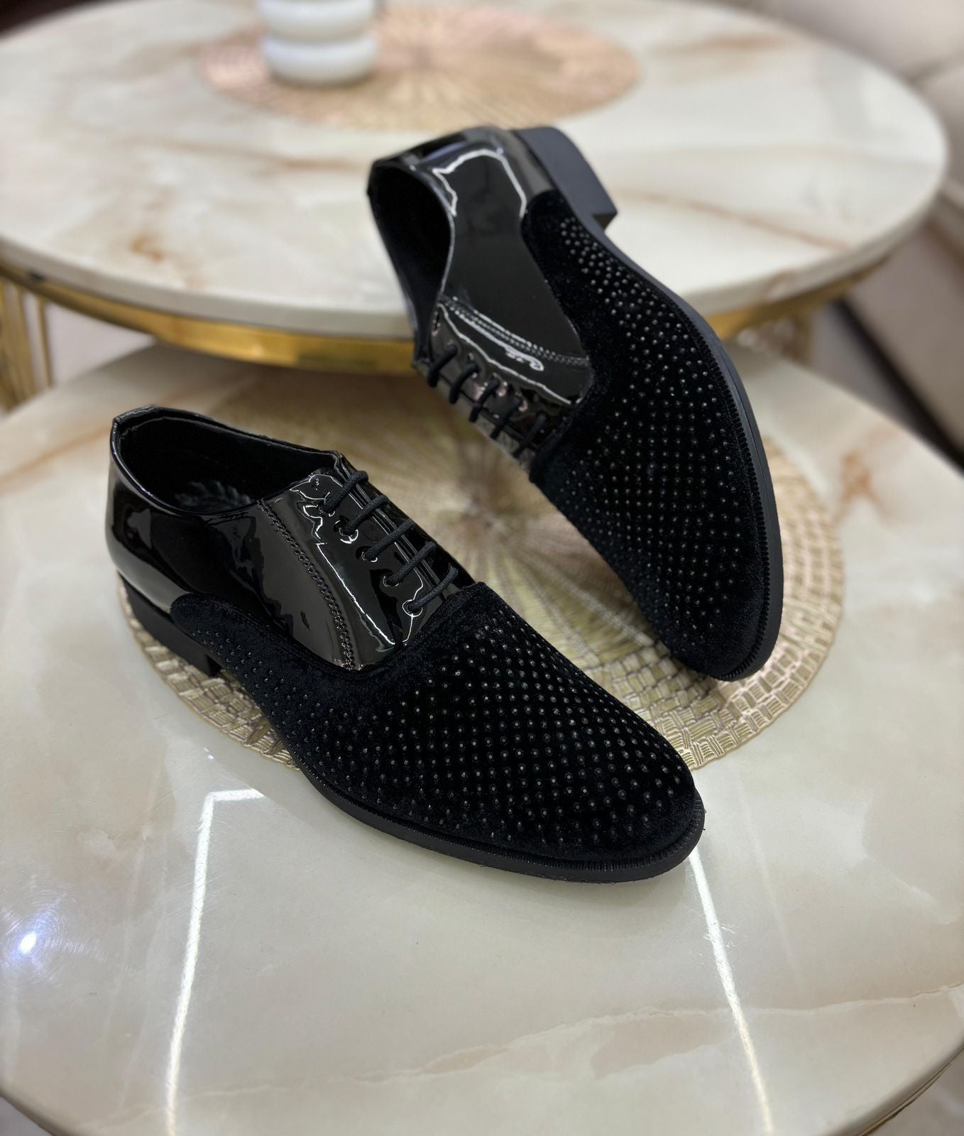 Stylish Wedding and  Partywear Studded Mirror Work Formal Shoes-JonasParamount