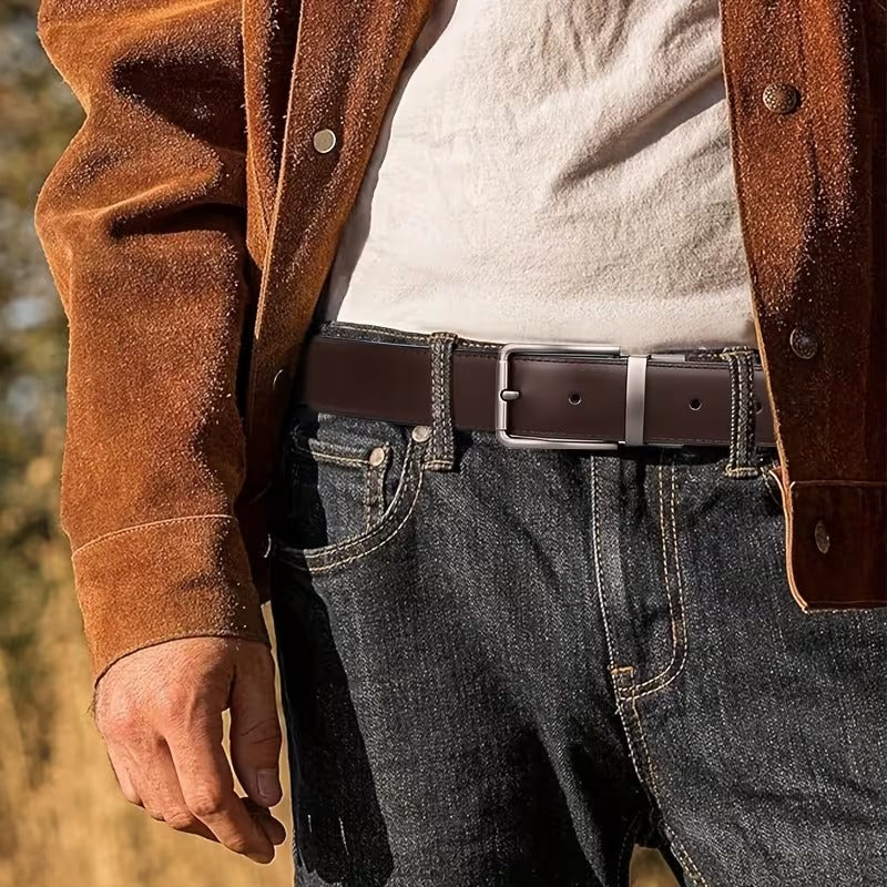 Men’s Reversible Leather Belt – 2-in-1 Black & Brown Flip Buckle Formal & Casual Belt