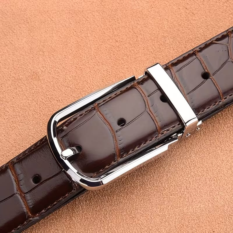 Men’s Croc Textured Leather Belt – Premium Alloy Pin Buckle Formal & Casual Belt