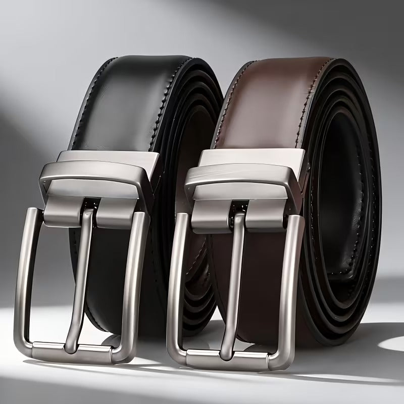 Men’s Reversible Leather Belt – 2-in-1 Black & Brown Flip Buckle Formal & Casual Belt