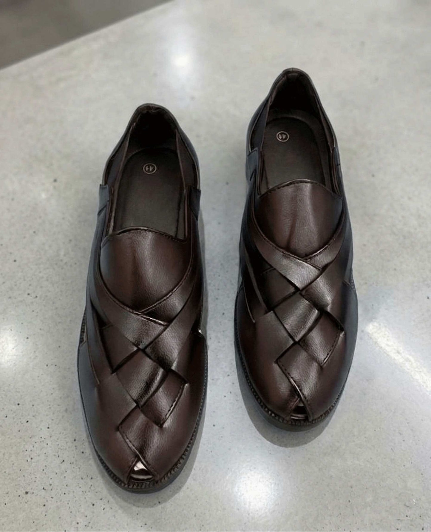 Men’s Premium Woven Leather Slip-On Loafers – Stylish Casual Ethnic Comfort Shoes