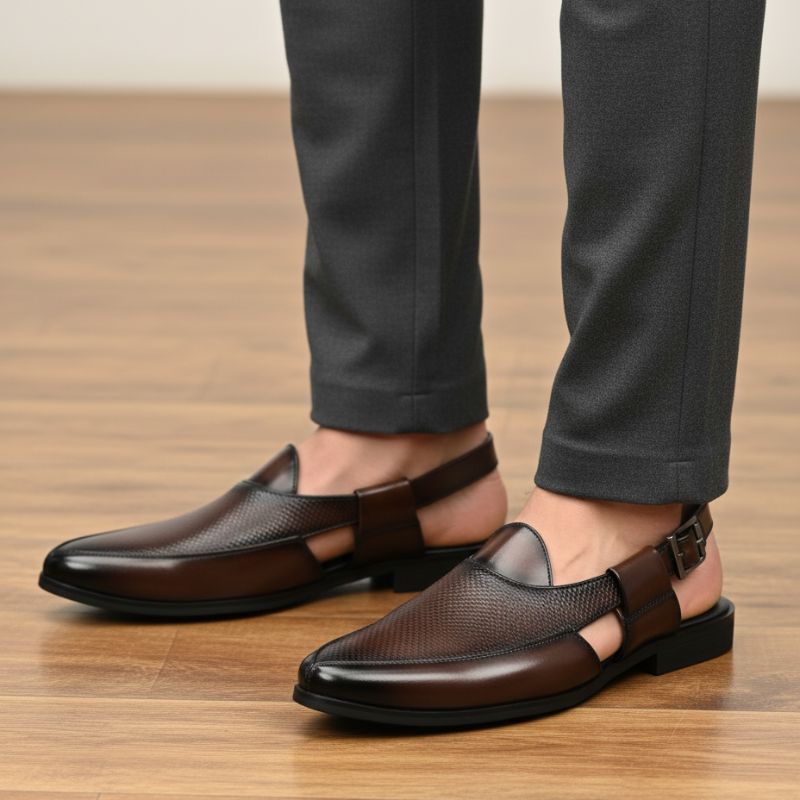 JonasParamount Men’s Premium Woven Peshawari Sandal – Faux Leather