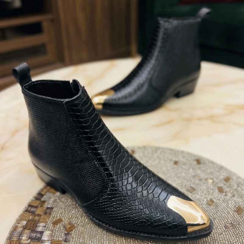 Men’s Premium Chelsea Boots – Croc Texture Gold Tip Ankle Boots