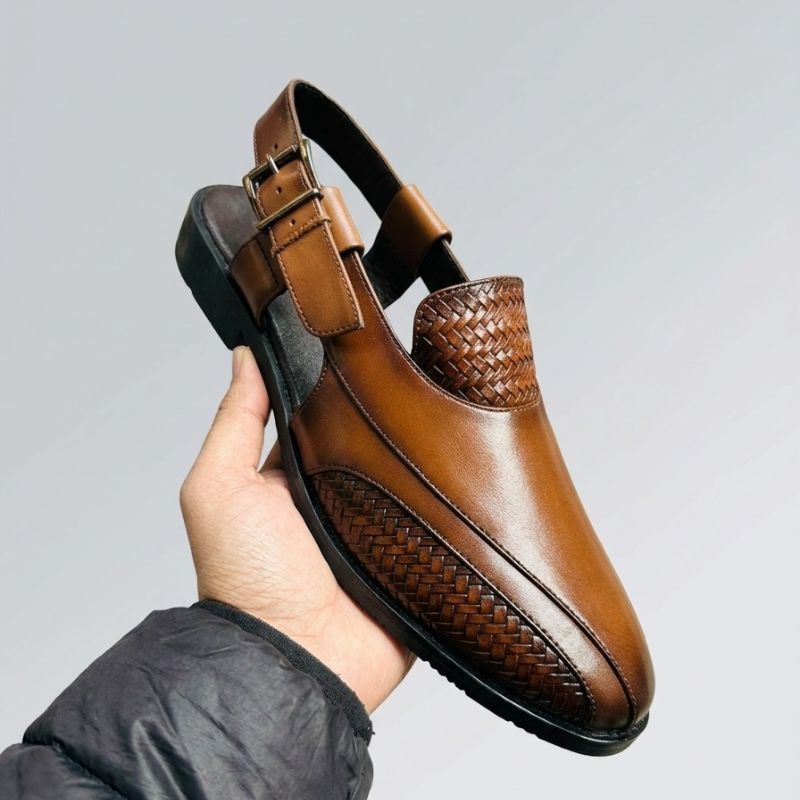 Men’s Woven Peshawari Sandals – Premium Faux Leather Ethnic & Casual Comfort Footwear