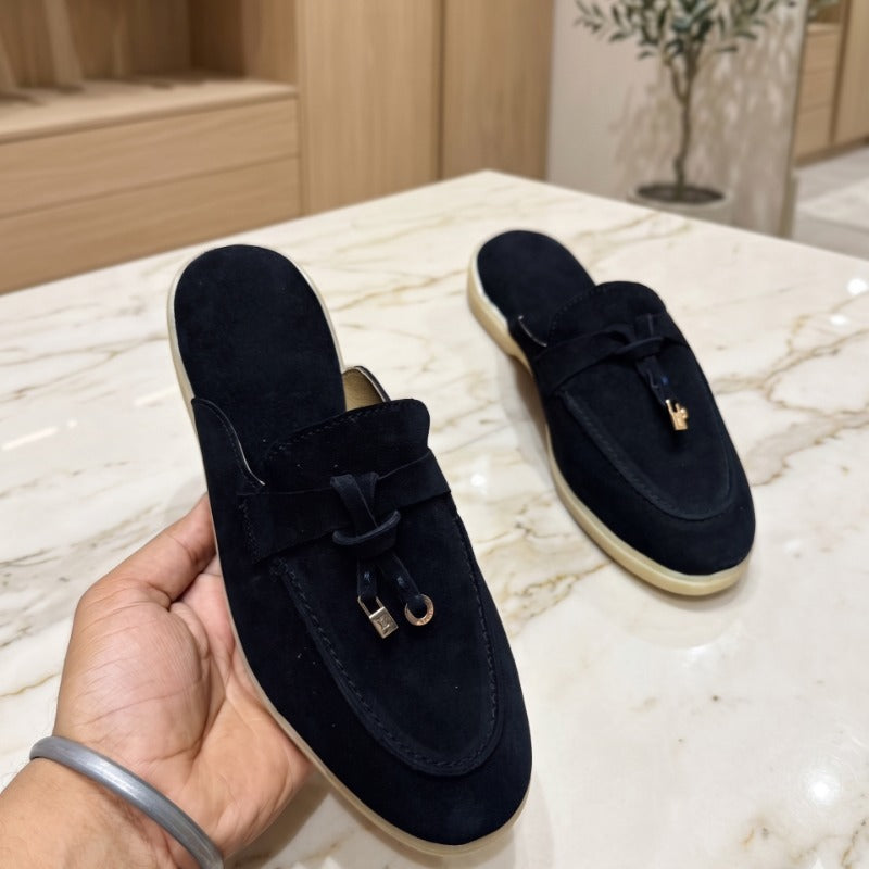 Premium Leather Mule Loafers for Men – Open Back Slip-On Comfort Shoes with Handmade TPR Sole