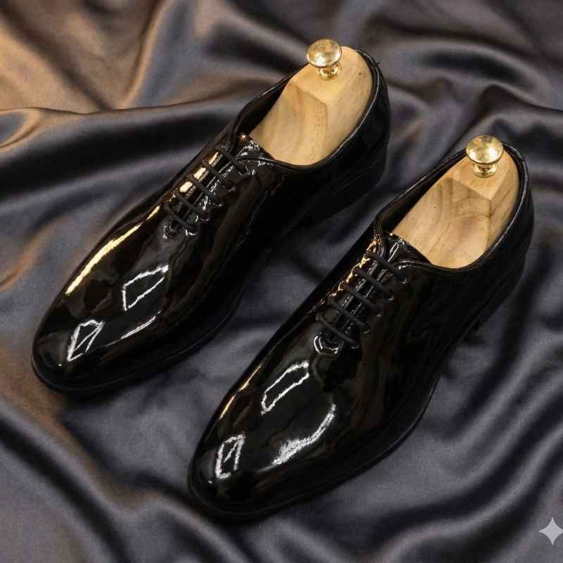 Men’s Premium Patent Leather Oxford Shoes – Classic Black Formal Lace-Up Dress Shoes