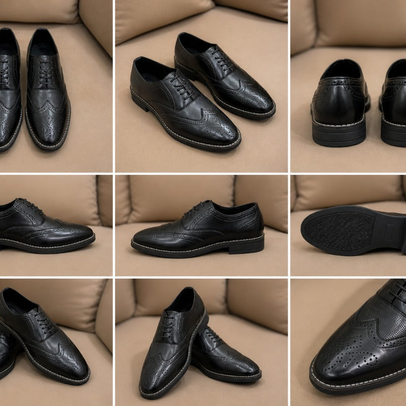 Premium Men’s Formal Brogue Shoes – Wrinkle Free Faux Leather Oxford Shoes