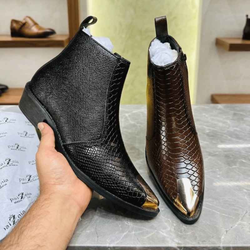 Men’s Premium Chelsea Boots – Croc Texture Gold Tip Ankle Boots