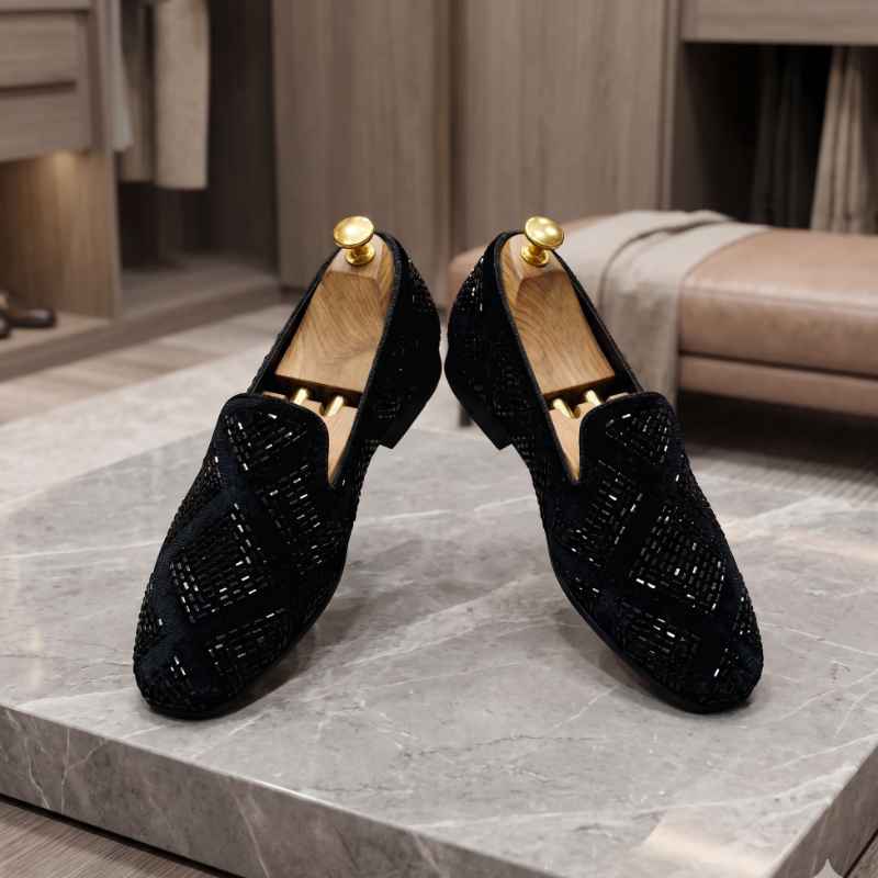 Luxury Black Studded Loafers for Men