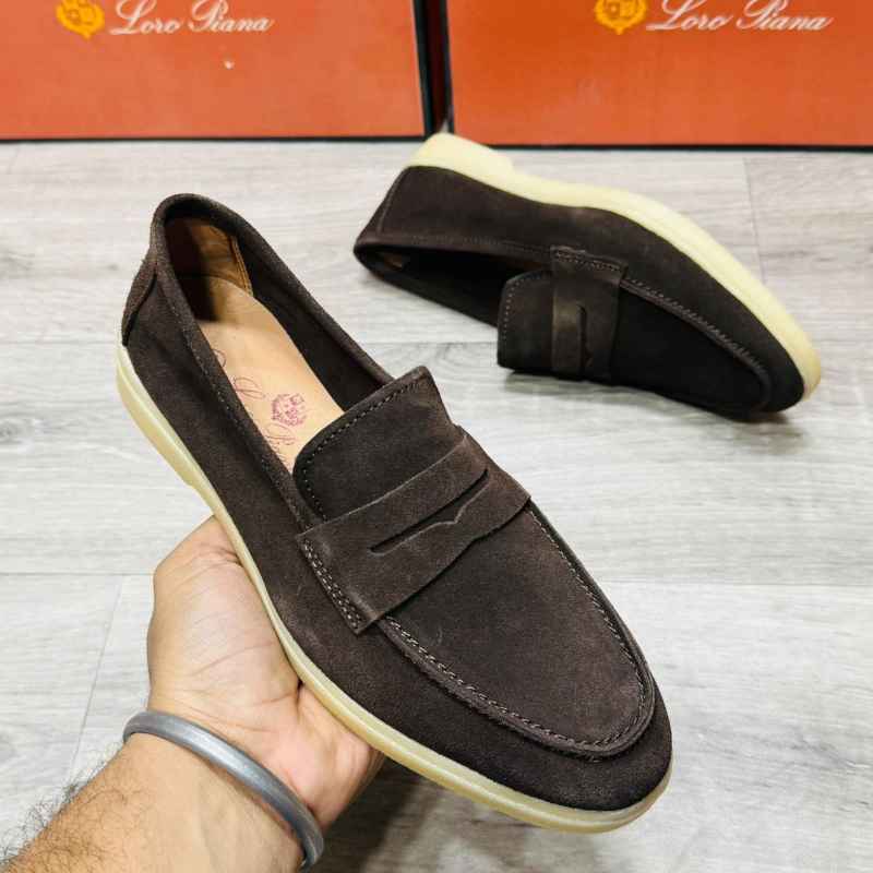 Men’s Premium Suede Slip-On Loafers – Genuine Leather Penny Loafers with Handmade TPR Sole