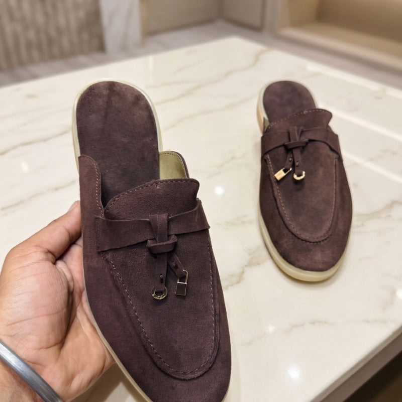 Premium Leather Mule Loafers for Men – Open Back Slip-On Comfort Shoes with Handmade TPR Sole