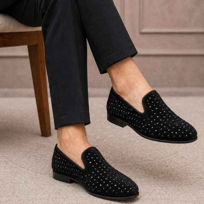 Luxury Black Studded Loafers for Men