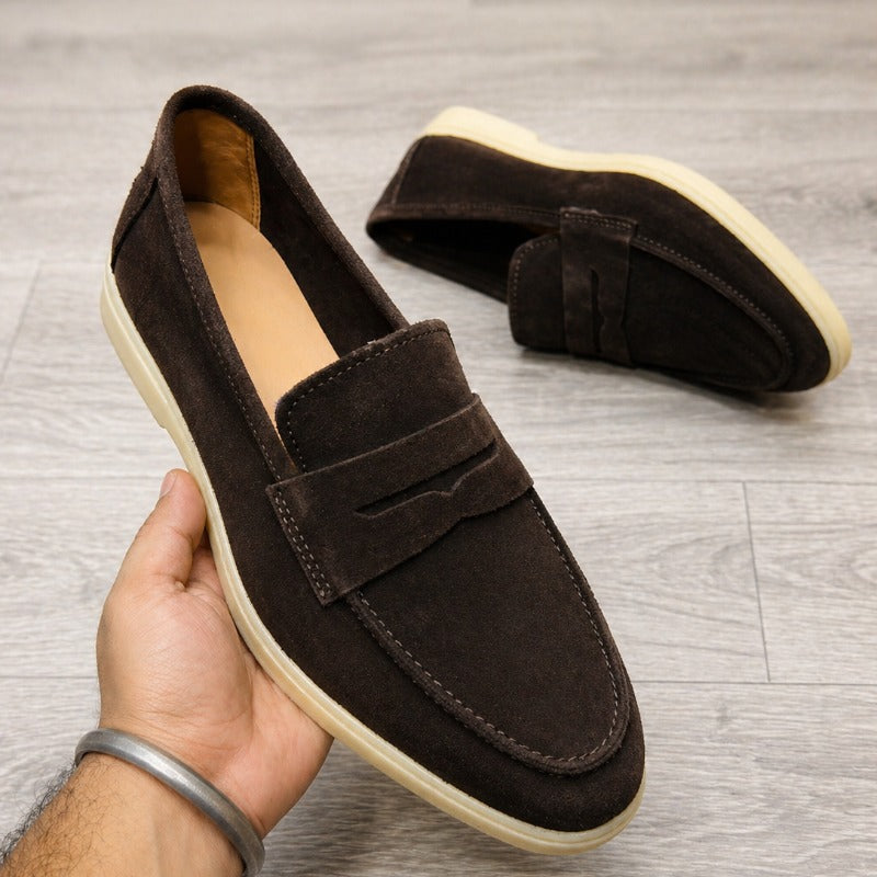 Premium Suede Penny Loafers for Men – Genuine Leather Slip-On Casual Shoes