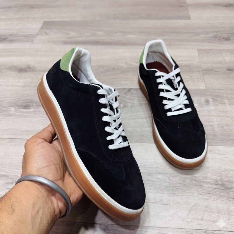 Premium Suede Leather Sneakers for Men – Luxury Casual Lace-Up Shoes with Handmade TPR Sole