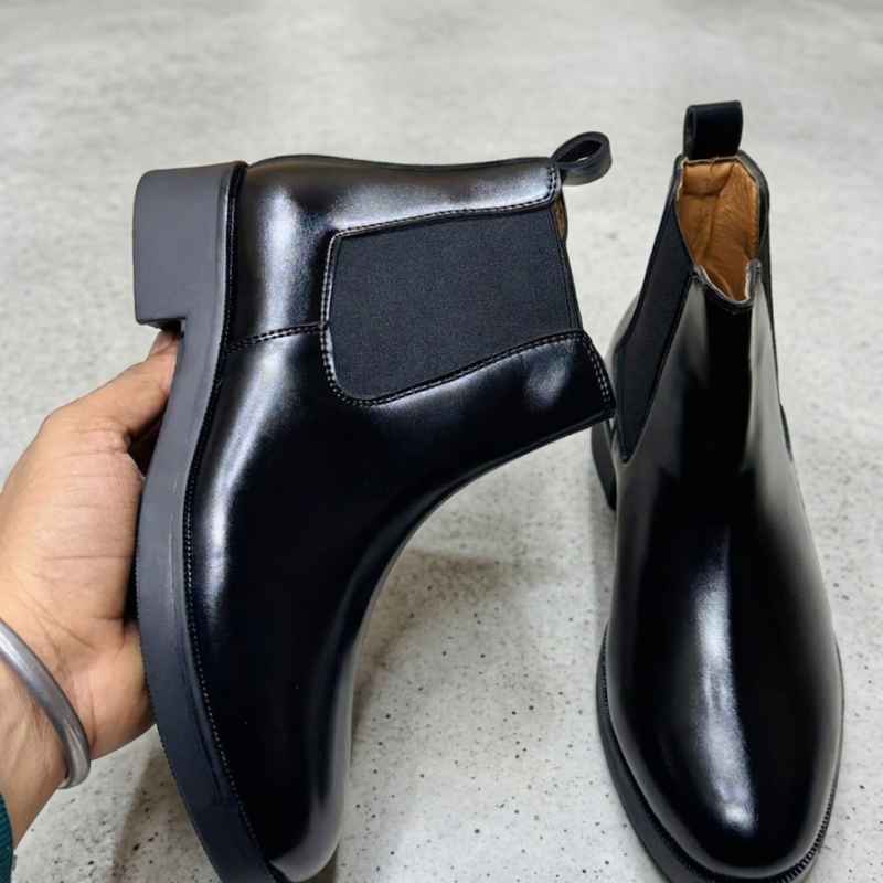 Men’s Premium Chelsea Boots – Sleek Black Faux Leather Ankle Boots with Elastic Side & Handmade TPR Sole