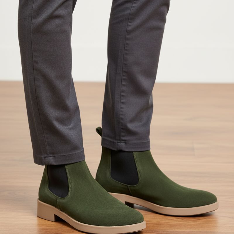 Premium Green Suede Boots by JonasParamount – Handmade Leather Sole