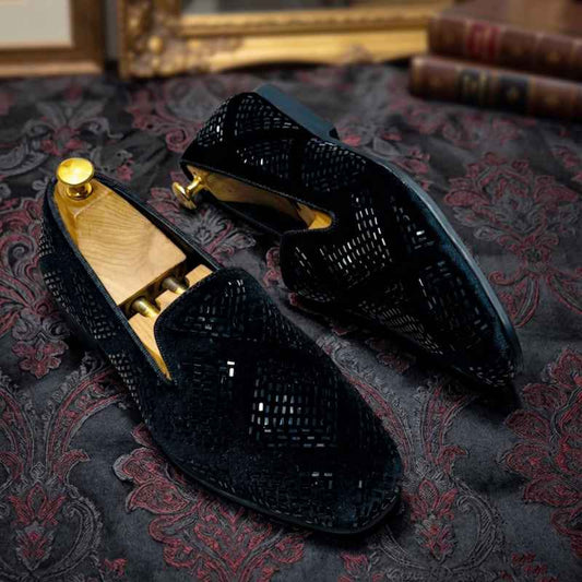 JonasParamount Premium Studded Mirror Work Black Loafers with Durable TPR Sole