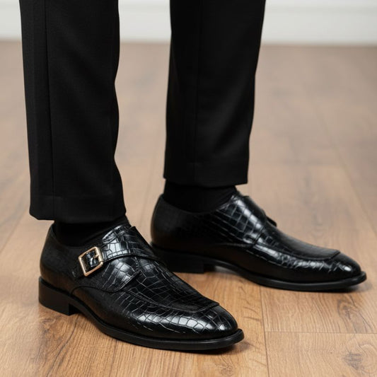 JonasParamount Monk Strap Moccasins for Men – Handmade Faux Leather Dress Shoes