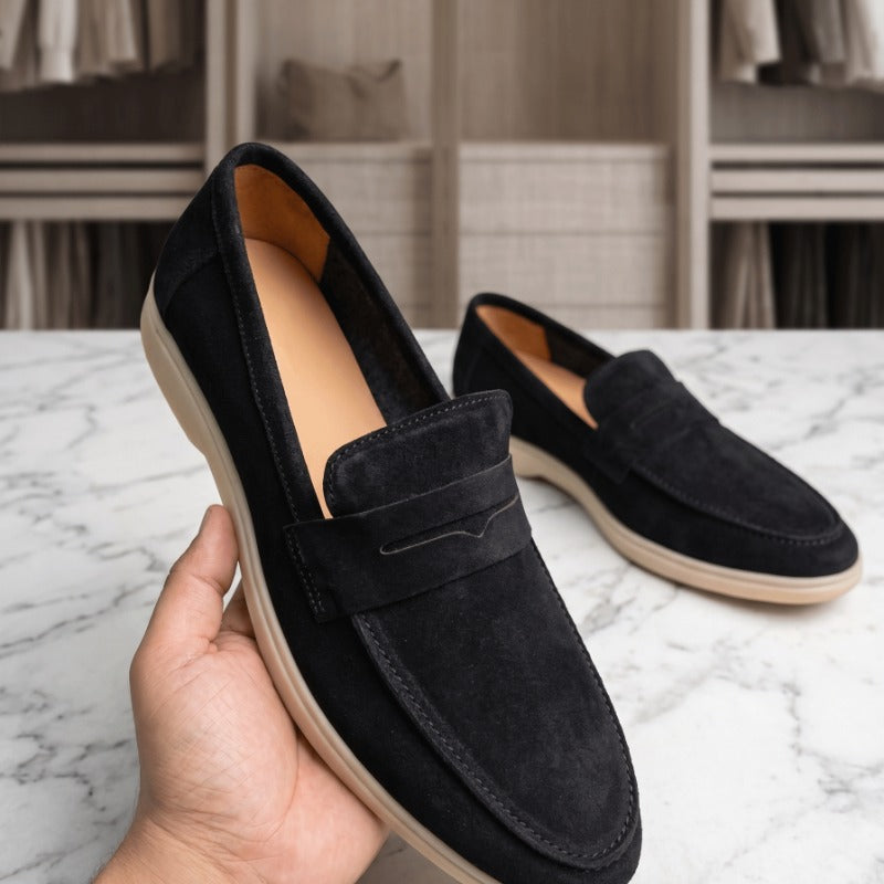 Premium Suede Penny Loafers for Men – Genuine Leather Slip-On Casual Shoes