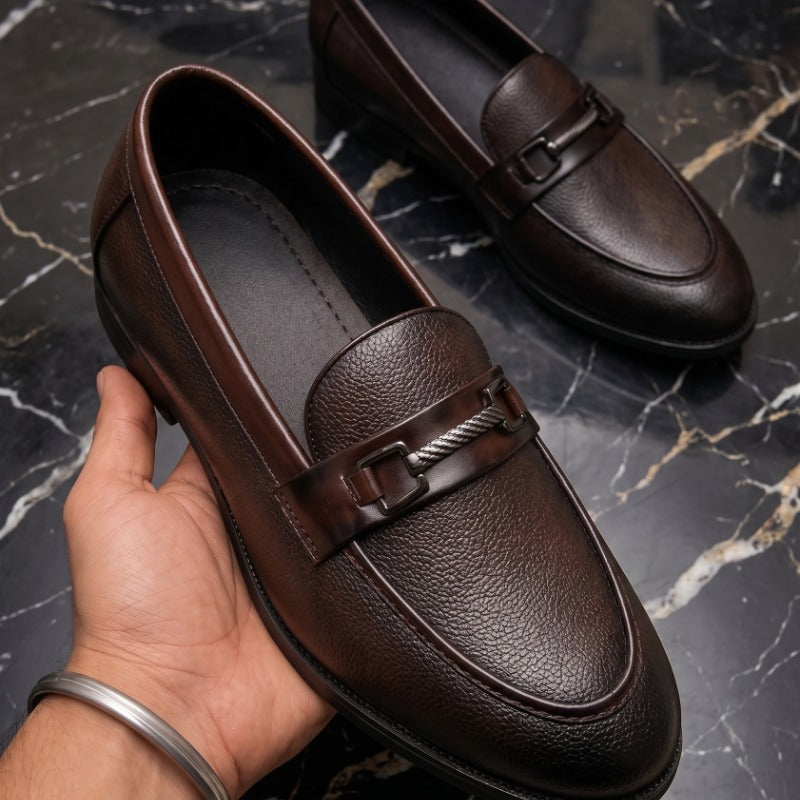 Premium Men’s Metal Bit Moccasins – Luxury Formal Slip-On Loafers