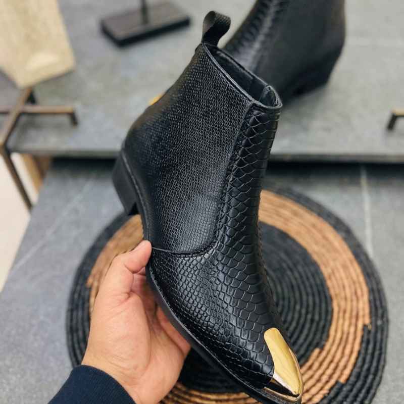 Men’s Premium Chelsea Boots – Croc Texture Gold Tip Ankle Boots