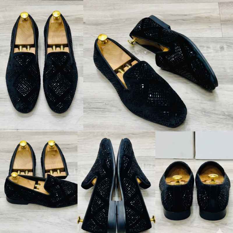 JonasParamount Premium Studded Mirror Work Black Loafers with Durable TPR Sole
