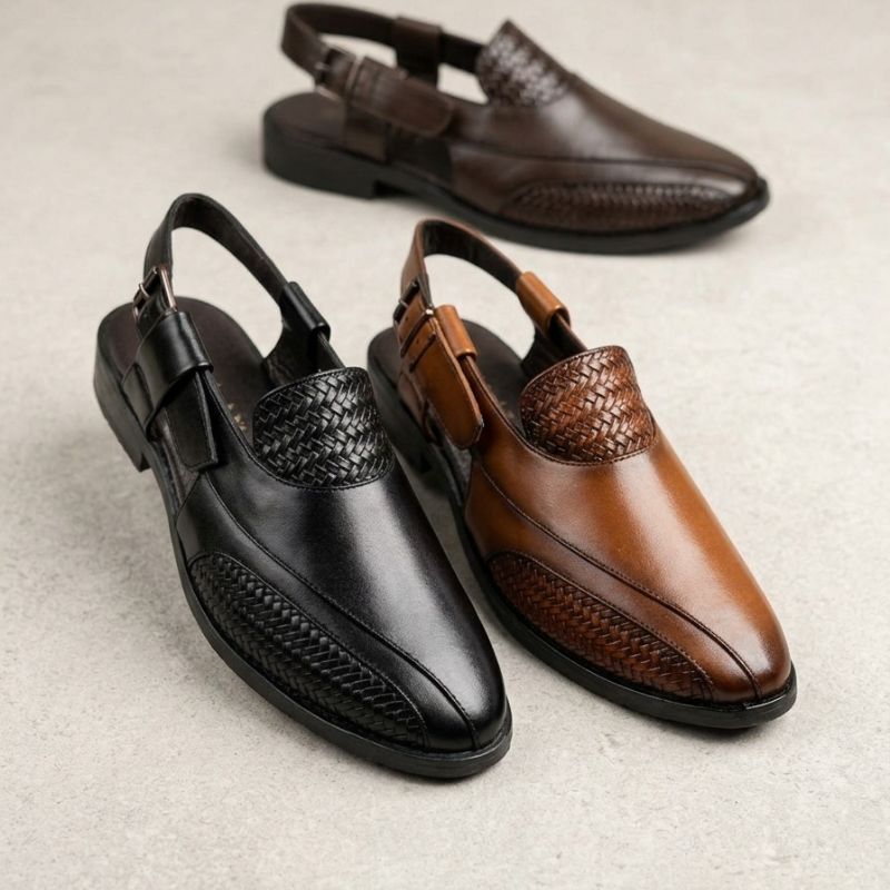 Men’s Woven Peshawari Sandals – Premium Faux Leather Ethnic & Casual Comfort Footwear