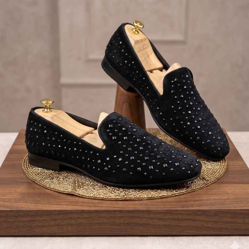 Luxury Black Studded Loafers for Men