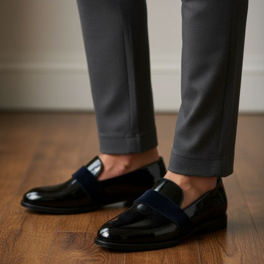 JonasParamount Men’s Suede Patent Moccasins – Shiny Finish with Suede Touch