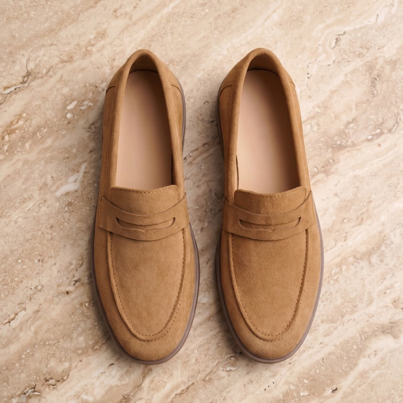 Premium Suede Leather Penny Loafers for Men – Handmade Slip-On Casual Shoes with TPR Sole