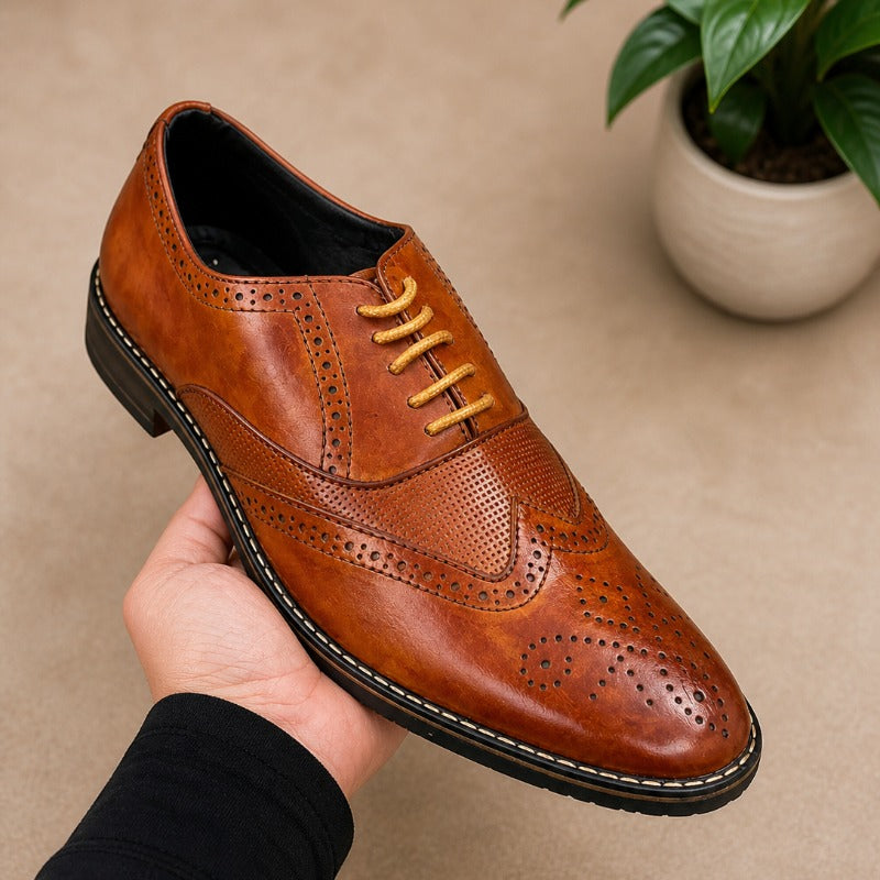 Premium Men’s Formal Brogue Shoes – Wrinkle Free Faux Leather Oxford Shoes