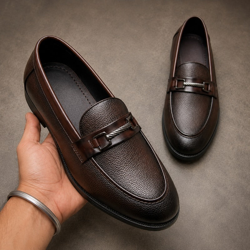 Premium Men’s Metal Bit Moccasins – Luxury Formal Slip-On Loafers