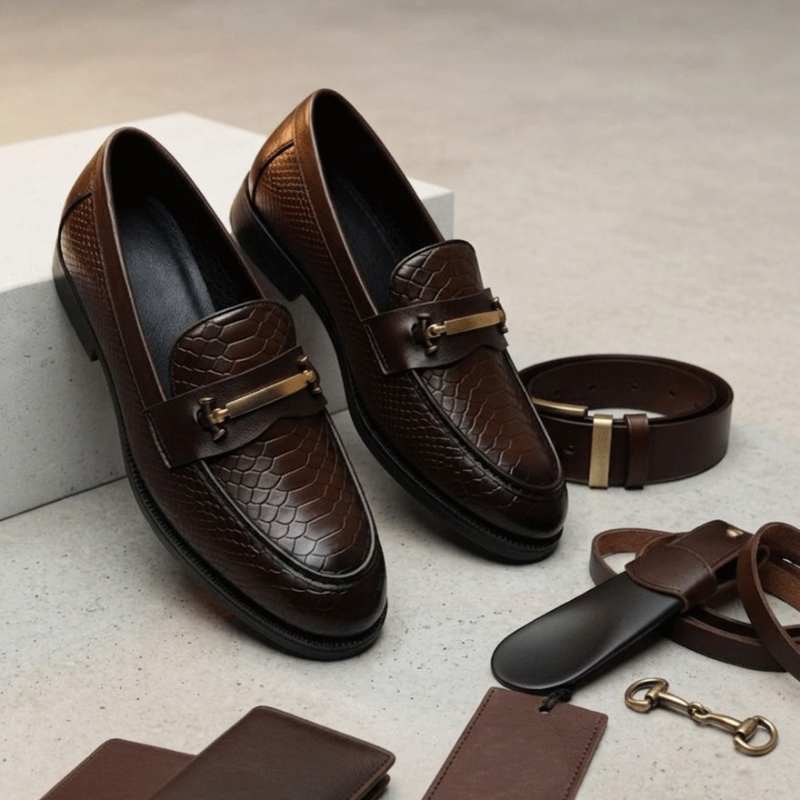 Men’s Premium Croc Textured Moccasins – Handmade TPR Sole Luxury Formal & Casual Slip-On Shoes