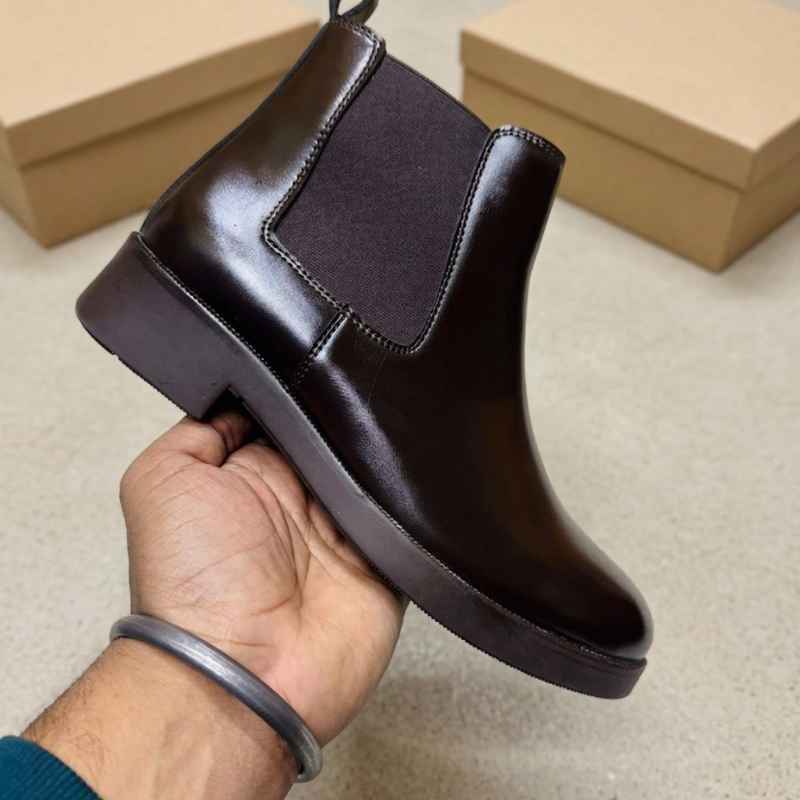 Men’s Premium Chelsea Boots – Sleek Black Faux Leather Ankle Boots with Elastic Side & Handmade TPR Sole