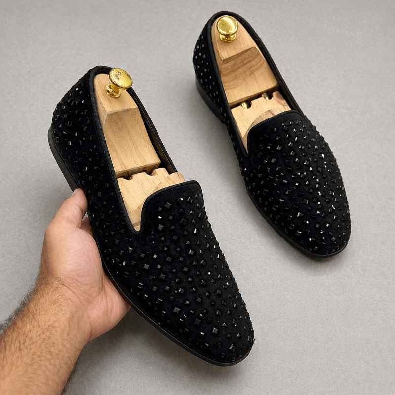 Luxury Black Studded Loafers for Men