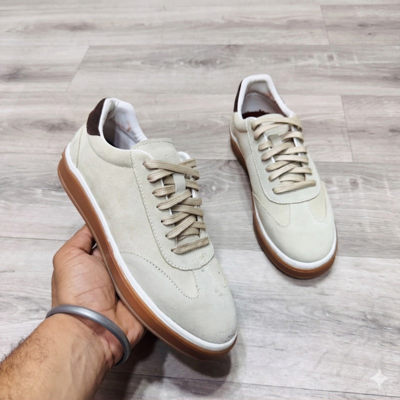 Premium Suede Leather Sneakers for Men – Luxury Casual Lace-Up Shoes with Handmade TPR Sole