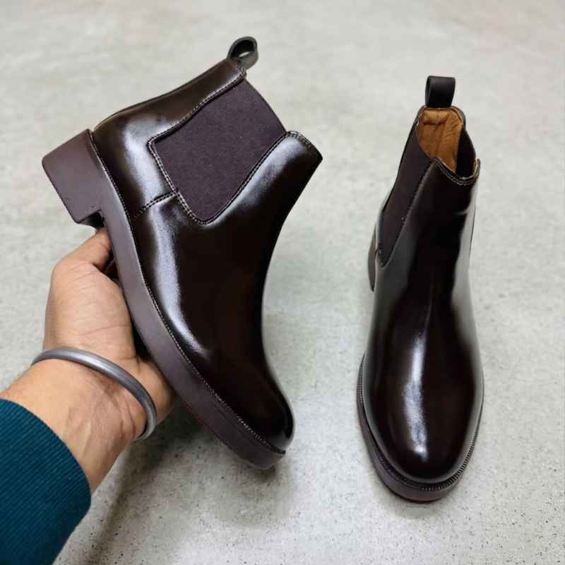 Men’s Premium Chelsea Boots – Sleek Black Faux Leather Ankle Boots with Elastic Side & Handmade TPR Sole