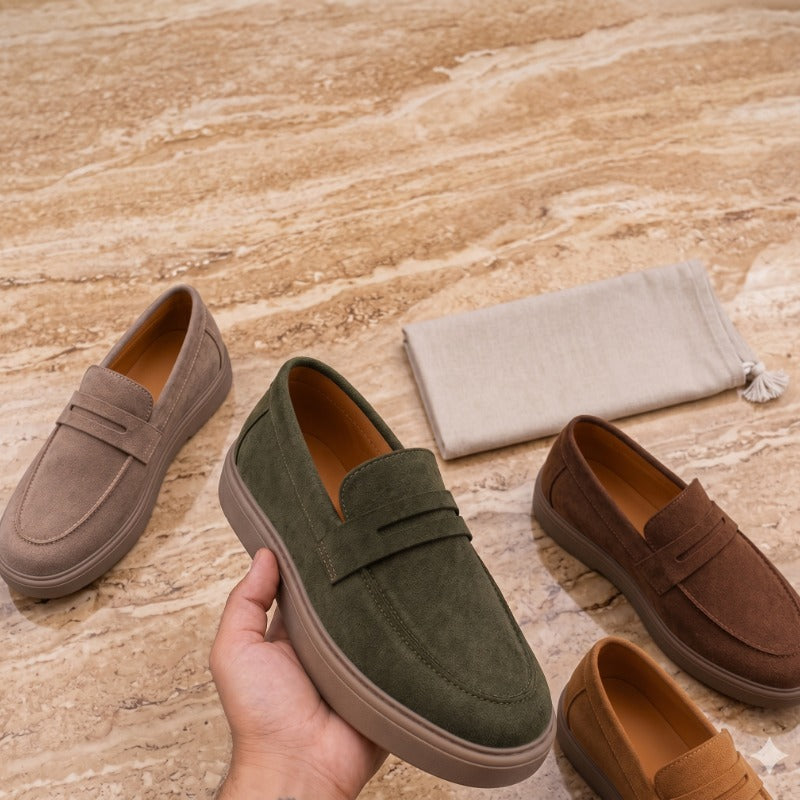 Premium Suede Leather Penny Loafers for Men – Handmade Slip-On Casual Shoes with TPR Sole