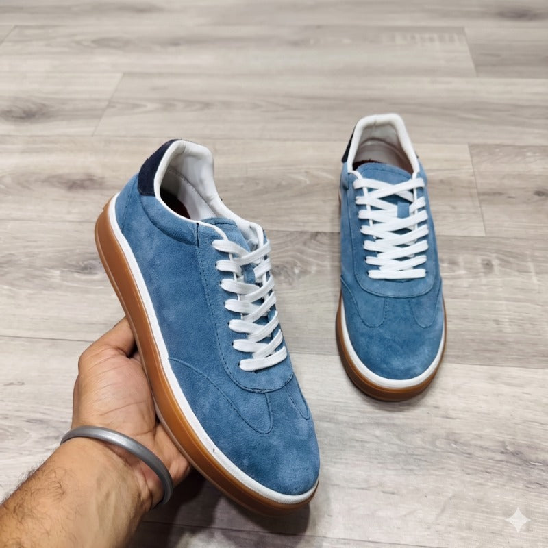 Premium Suede Leather Sneakers for Men – Luxury Casual Lace-Up Shoes with Handmade TPR Sole