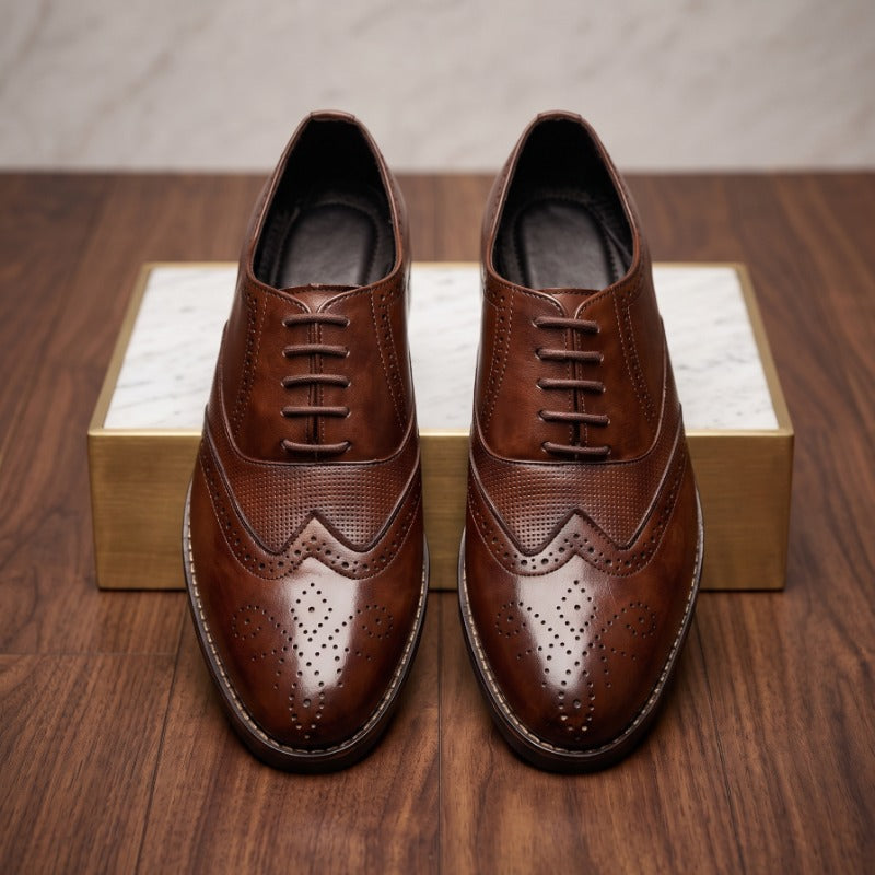 Premium Men’s Formal Brogue Shoes – Wrinkle Free Faux Leather Oxford Shoes