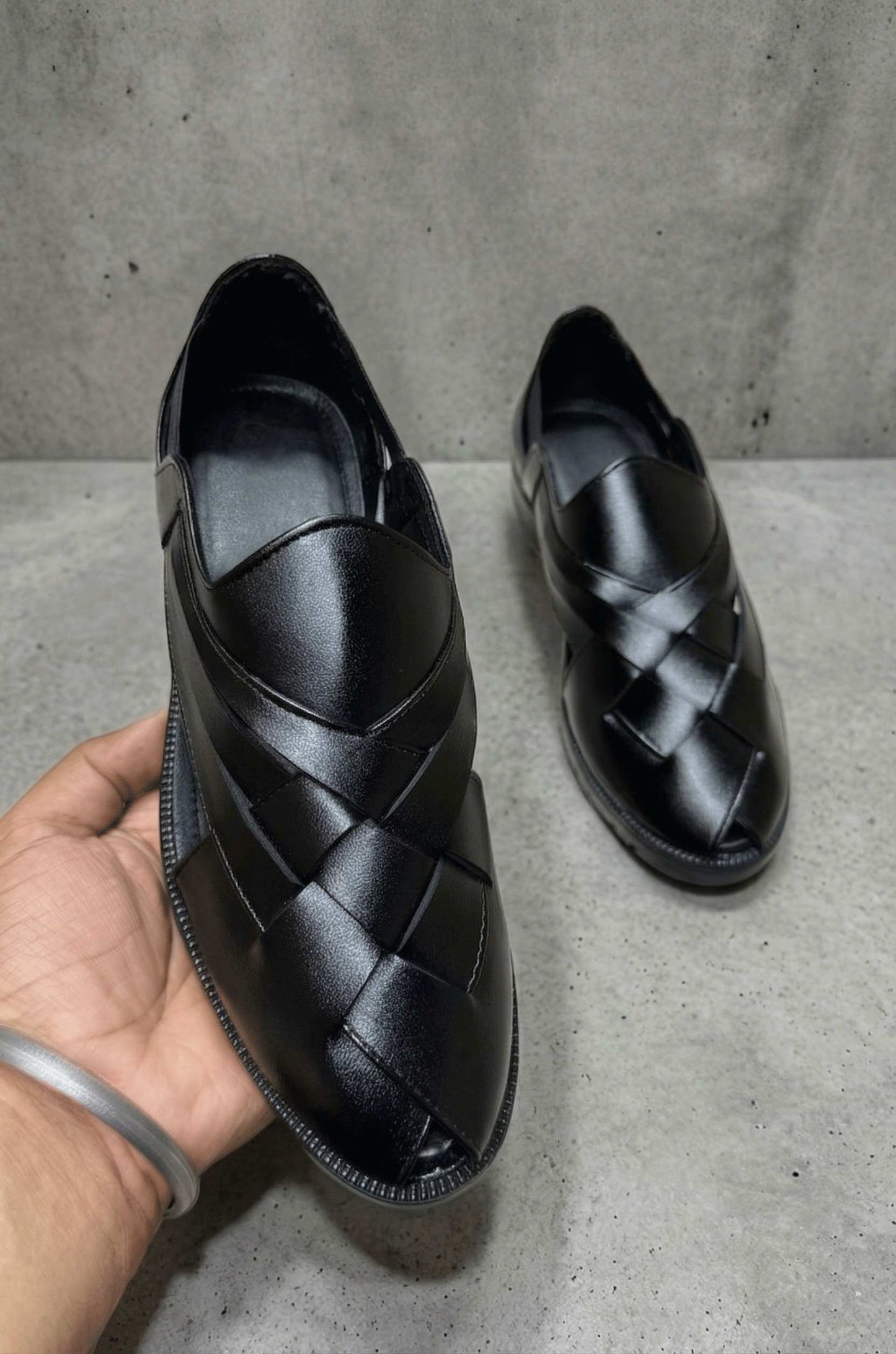 Men’s Premium Woven Leather Slip-On Loafers – Stylish Casual Ethnic Comfort Shoes