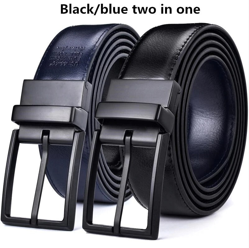 Classic & Fashion Designs Black/blue Two in One Belts with Rotated Buckle ceinture-Men's Leather Reversible Belt-JonasParamount