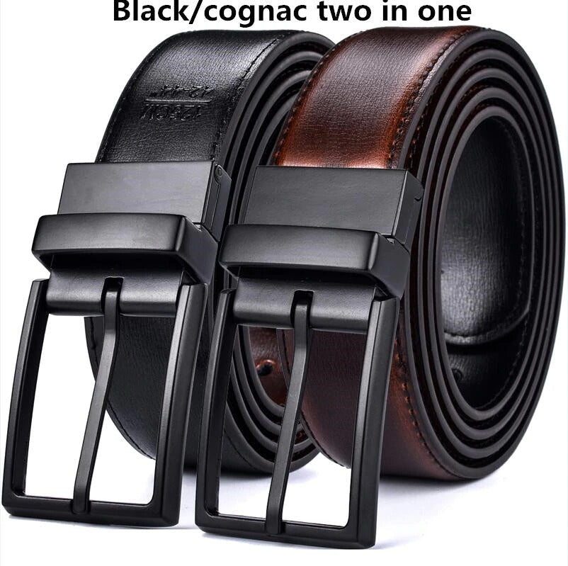 Classic & Fashion Designs Black/blue Two in One Belts with Rotated Buckle ceinture-Men's Leather Reversible Belt-JonasParamount